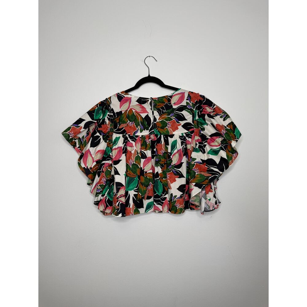 NWT MISA Los Angeles Floral Ruffle Sleeve Top Size L Cotton Vacation Blouse - Picture 4 of 10